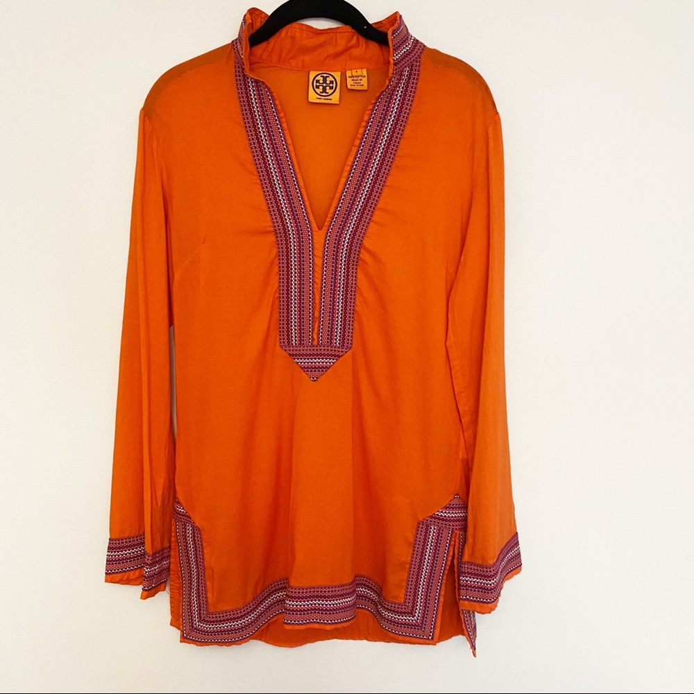 Tory Burch Orange Embroidered Tunic